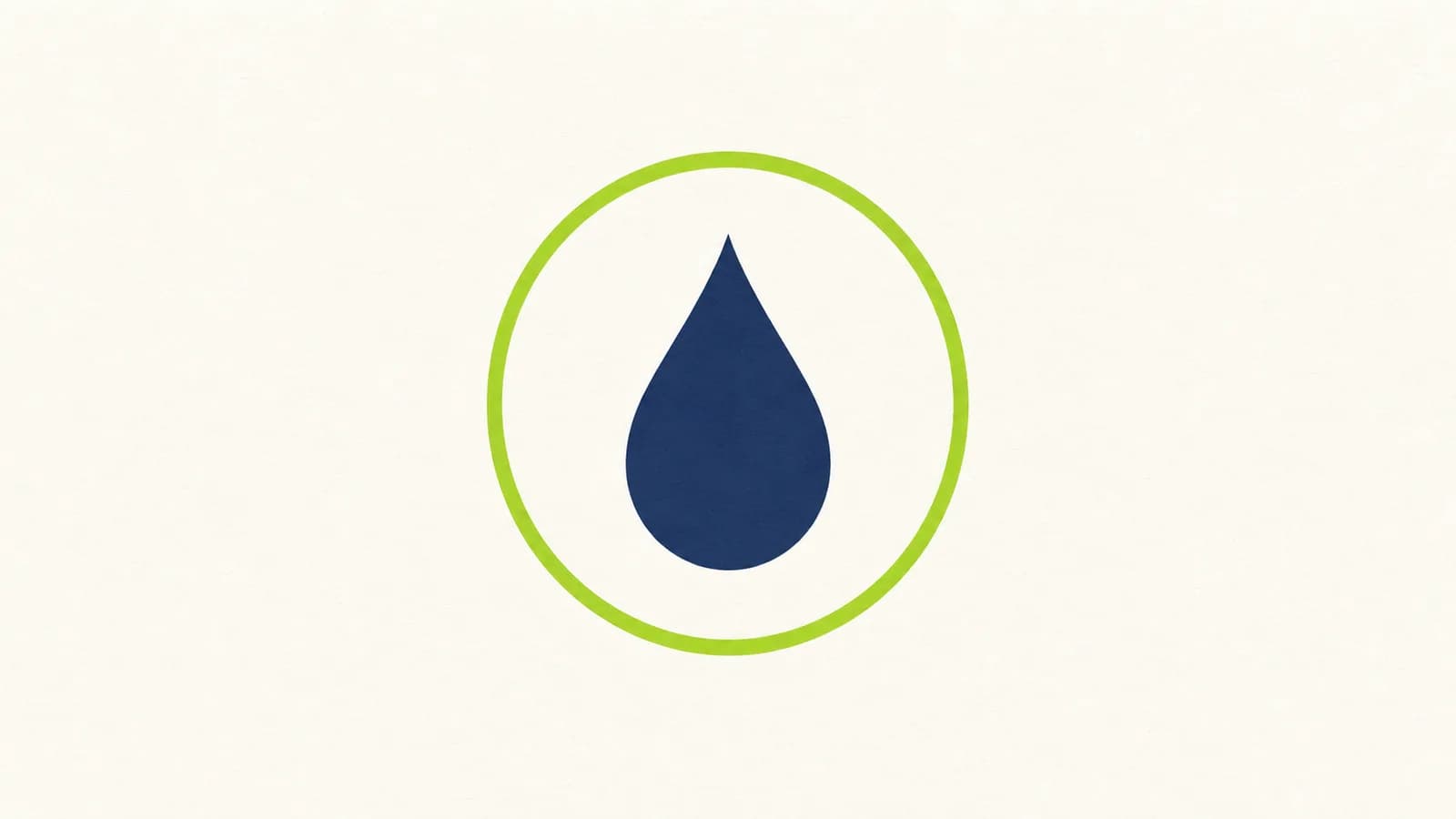 A deep-navy water droplet encircled by a single lime ring on a warm off-white ground — a signal answered.