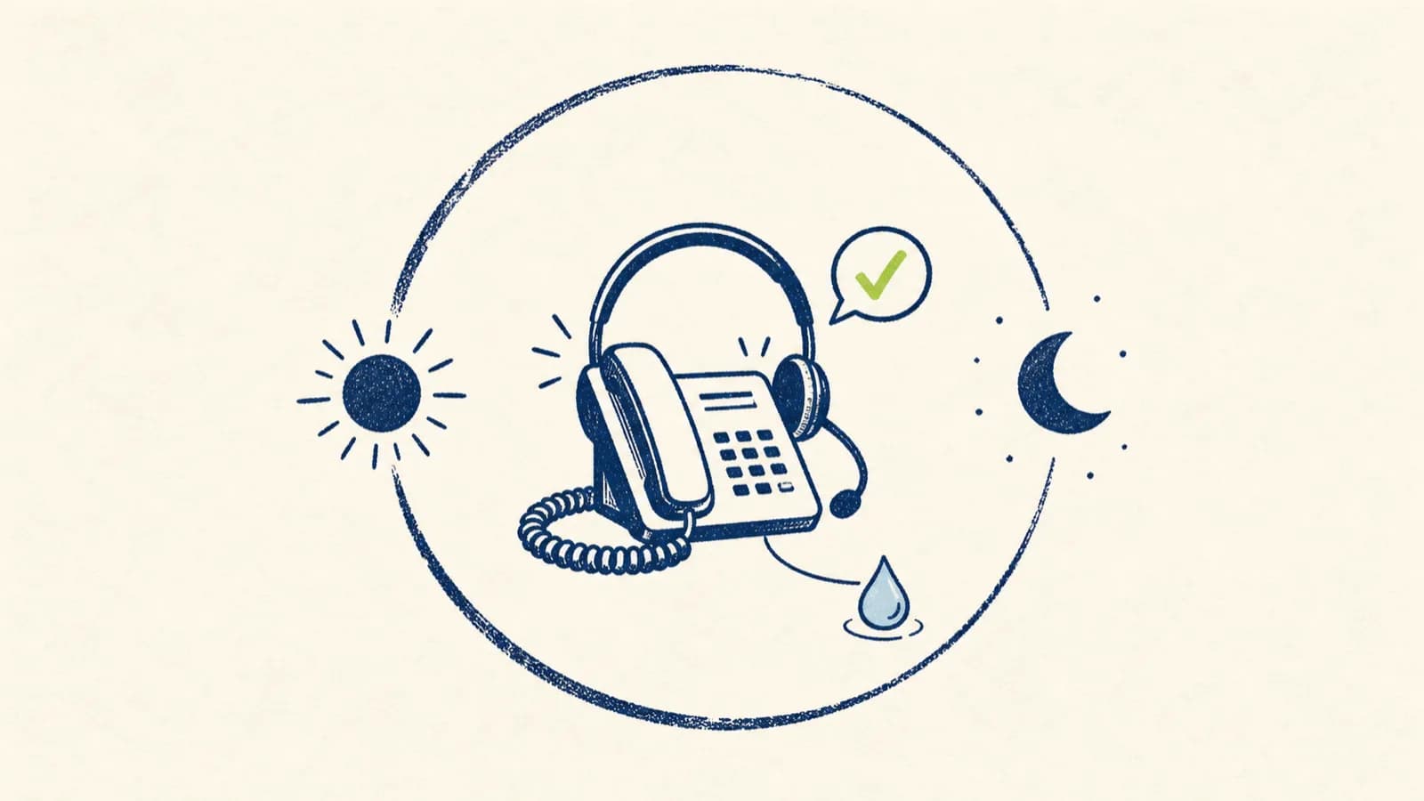 A deep-navy water droplet encircled by a single lime ring on a warm off-white ground — a signal answered.